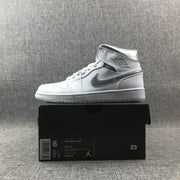 Air Jordan 1 Mid White Silver Sneakers 554724-105