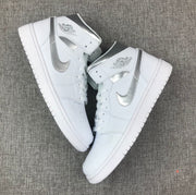 Air Jordan 1 Mid White Silver Sneakers 554724-105
