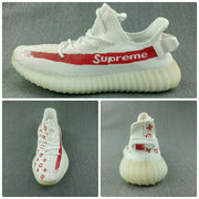 Yeezy 350 V2 White and Red Low-Top Sneakers