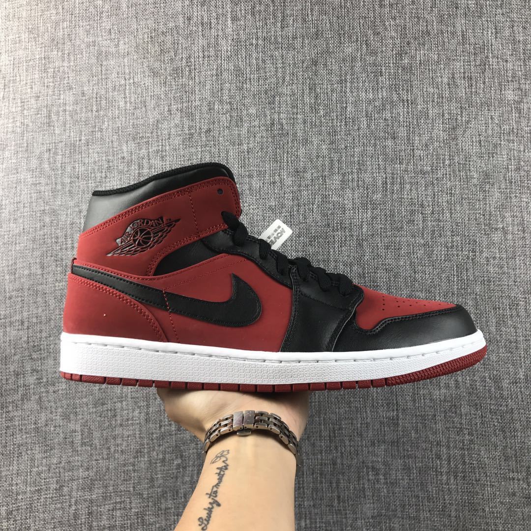 Air Jordan 1 Mid Sneakers in Red, Black and White