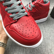 Jordan 1 Mid High-Top Sneakers in Red and Grey