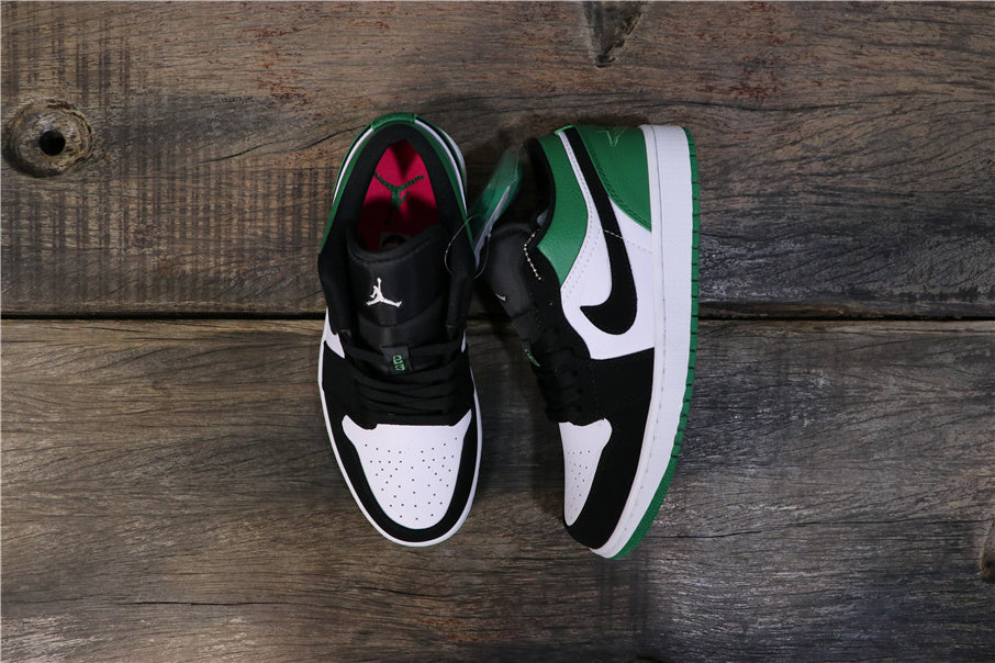 Air Jordan 1 Low Black Green White Sneakers 553558-113