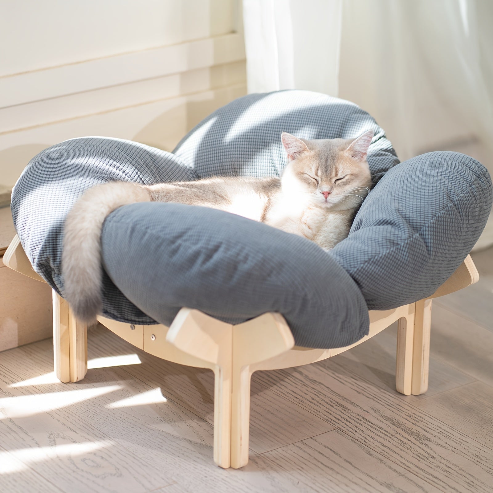 Elevated Cat Bed Wooden with Cushion Fluffy Pet Couch Sofa for Indoor Cats Raised Kitty Lounge Chair with Hardware Tool Suitable for Puppy, Cat Furniture