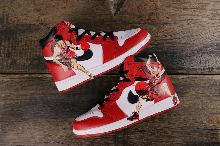 Air Jordan 1 Retro High OG Red White Black Custom Sneakers