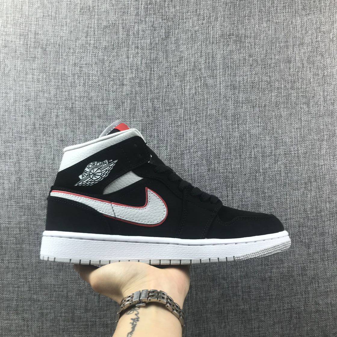 Air Jordan 1 Mid Black, White & Red Sneakers 554724-060