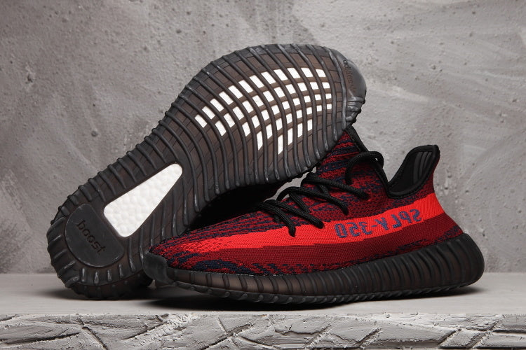 Yeezy 350 V2 Knit Sneakers in Red and Black