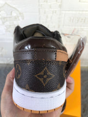 Jordan 1 Low Brown Black Sneakers with Monogram Print