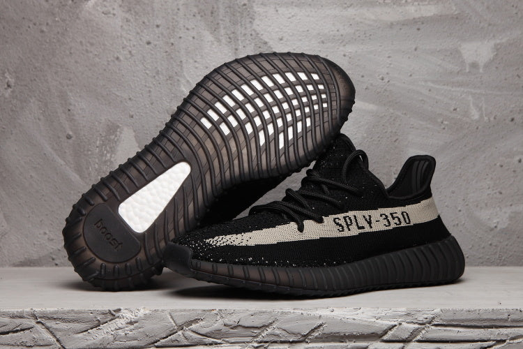Yeezy 350 V2 Black and Cream Knit Sneakers
