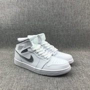 Air Jordan 1 Mid White Silver Sneakers 554724-105