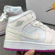 Jordan 1 Mid Grey White Fuchsia High-Top Sneakers