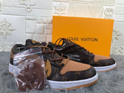 Jordan 1 Low Brown Black Sneakers with Monogram Print