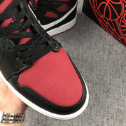 Jordan 1 Mid Black Red Canvas-Style Sneakers 554724-020