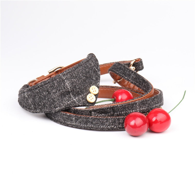 Aminger Cross-border Small and Medium-sized Dog Pu Dog Leash, British Pet Triangle Towel Collar