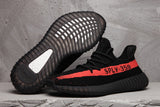 Yeezy 350 V2 Black and Red Knit Sneakers