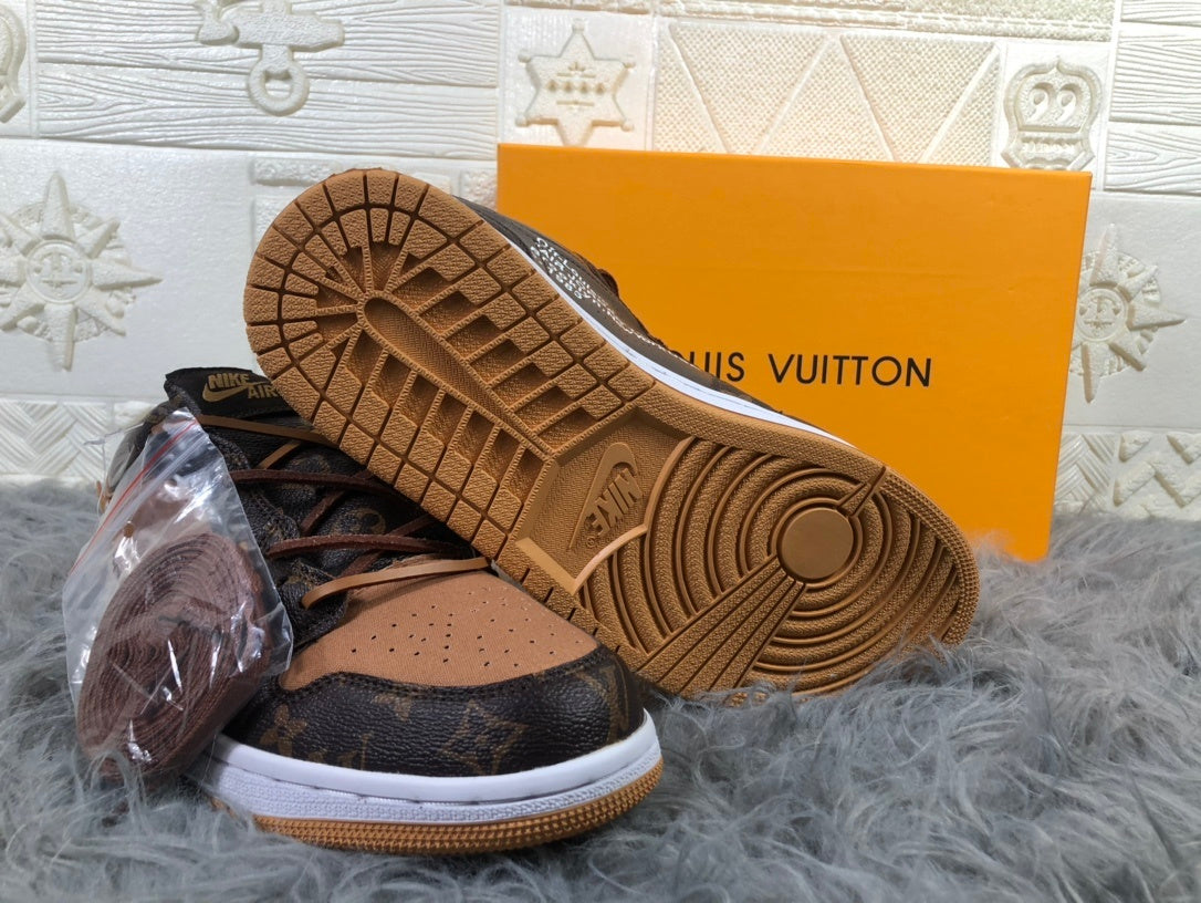 Jordan 1 Low Brown Black Sneakers with Monogram Print