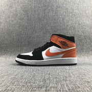 Air Jordan 1 Mid Black White Orange Sneakers 554724-058