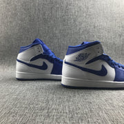 Jordan 1 Mid Hyper Royal Sneakers, White and Blue, 554724-114