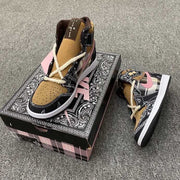Jordan 1 Mid Paisley Sneakers Black Tan Pink White