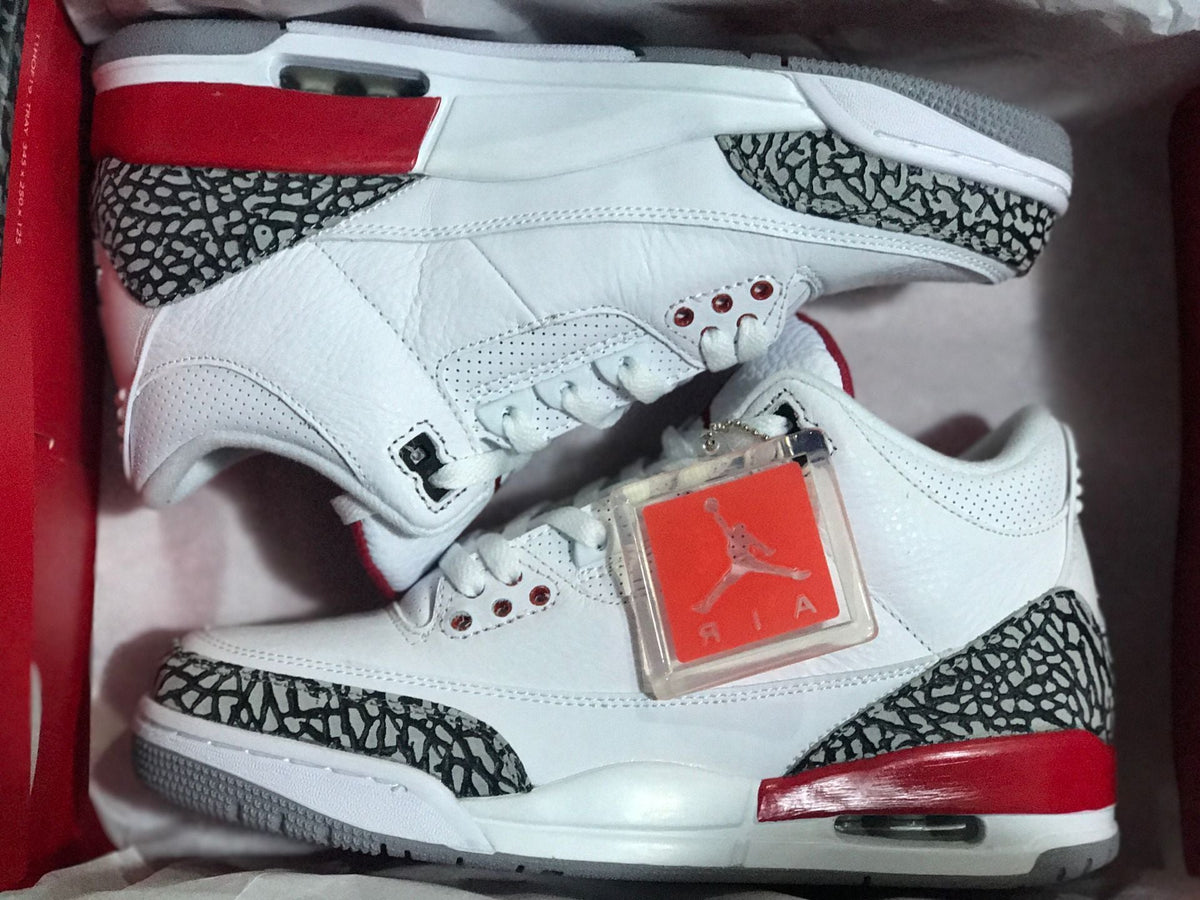Jordan 3 Retro White Red Elephant Print Sneakers