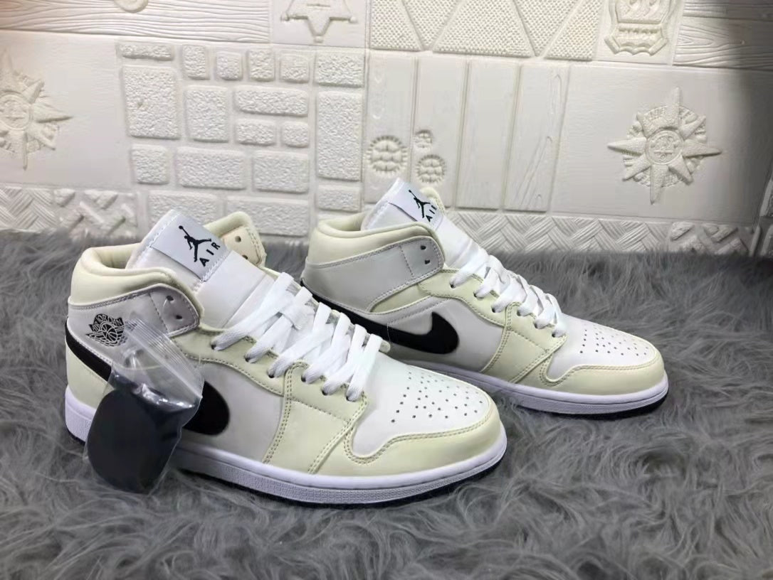 Jordan Air 1 Mid Sneakers Cream White and Black