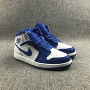 Jordan 1 Mid Hyper Royal Sneakers, White and Blue, 554724-114