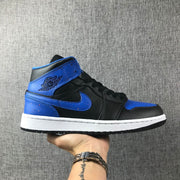 Air Jordan 1 Mid Black and Blue High-Top Sneakers