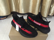 Yeezy 350 V2 Black and Red Knit Sneakers
