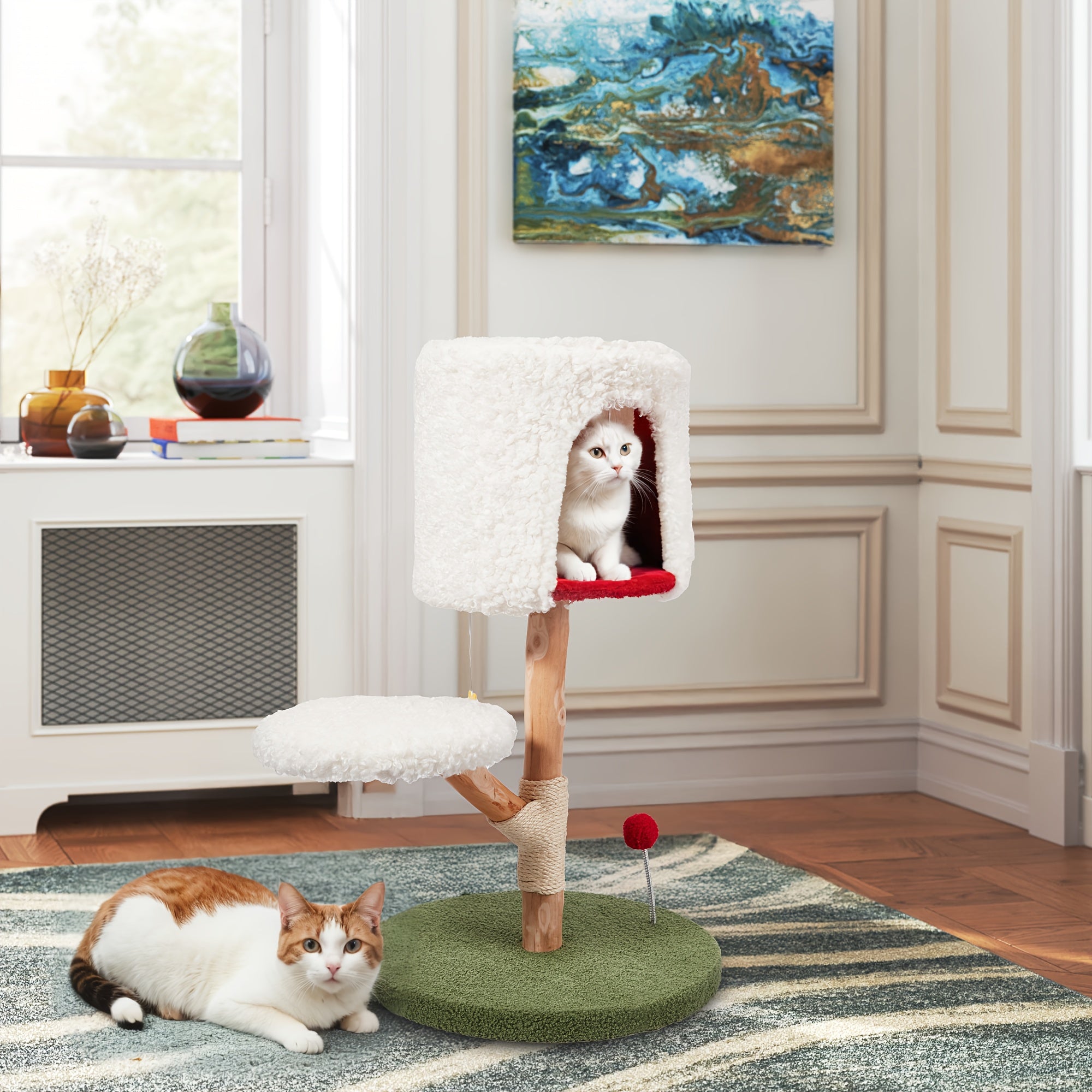 Cat Tree with Scratching Post, Cat Tower for Indoor Cats, Cat Condo, Cat Tree, Cat Tower, Cat Bed, Spring Cat Playing Tree, Solid Wood