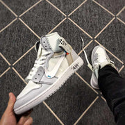 Jordan 1 High Off-White Style White Grey Sneakers