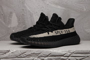 Yeezy 350 V2 Black and Cream Knit Sneakers