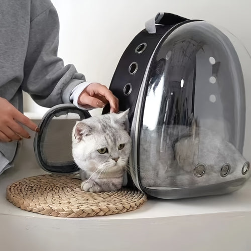 1pc Space Capsule Pet Backpack - Breathable Transparent Travel Carrier for Cats and Small Dogs, with Zipper, Portable, Suitable for Outdoor Adventures, Pet Carrier, Modern Pet Accessory, Secure Zipper Closure