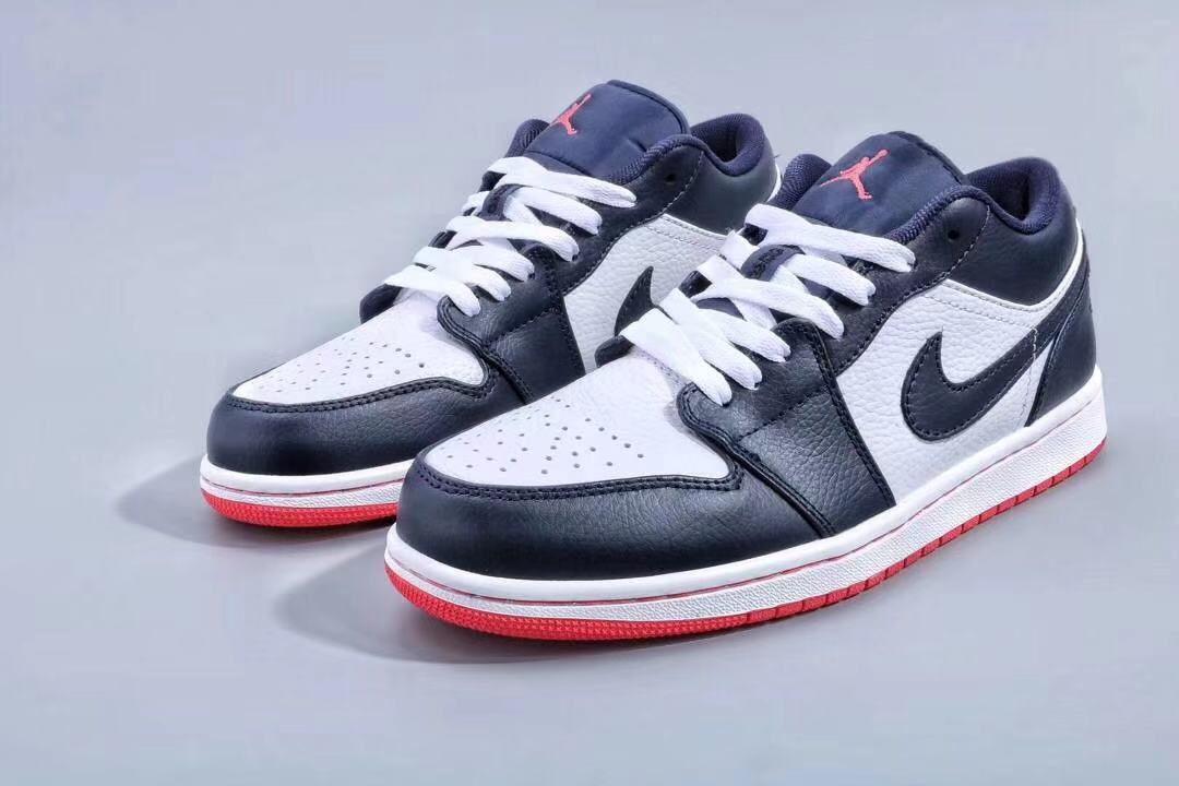 Jordan 1 Low Midnight Navy White Red Sneakers