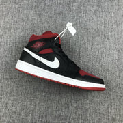 Jordan 1 Mid Black Red Canvas-Style Sneakers 554724-020