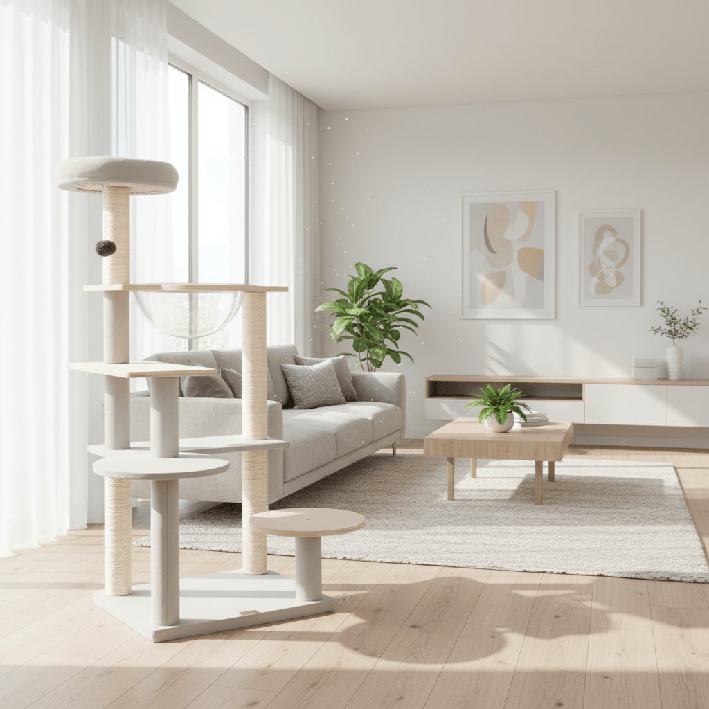 MULTIGOT 44-Inch Modern Cat Tower with Detachable Padded Top Perch, Sisal Scratching Posts, Jumping Platforms & Dangling Ball - Indoor Kitty Activity Center