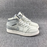 Air Jordan 1 Mid Sneakers in White and Grey
