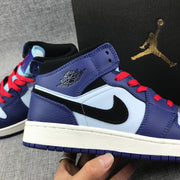 Air Jordan 1 Mid White, Black and Purple Sneakers