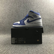 Jordan 1 Mid Hyper Royal Sneakers, White and Blue, 554724-114