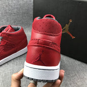 Jordan 1 Mid High-Top Sneakers in Red and Grey