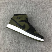 Jordan 1 Mid Sneakers in Black and Olive Green