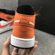 Air Jordan 1 Mid Black White Orange Sneakers 554724-058