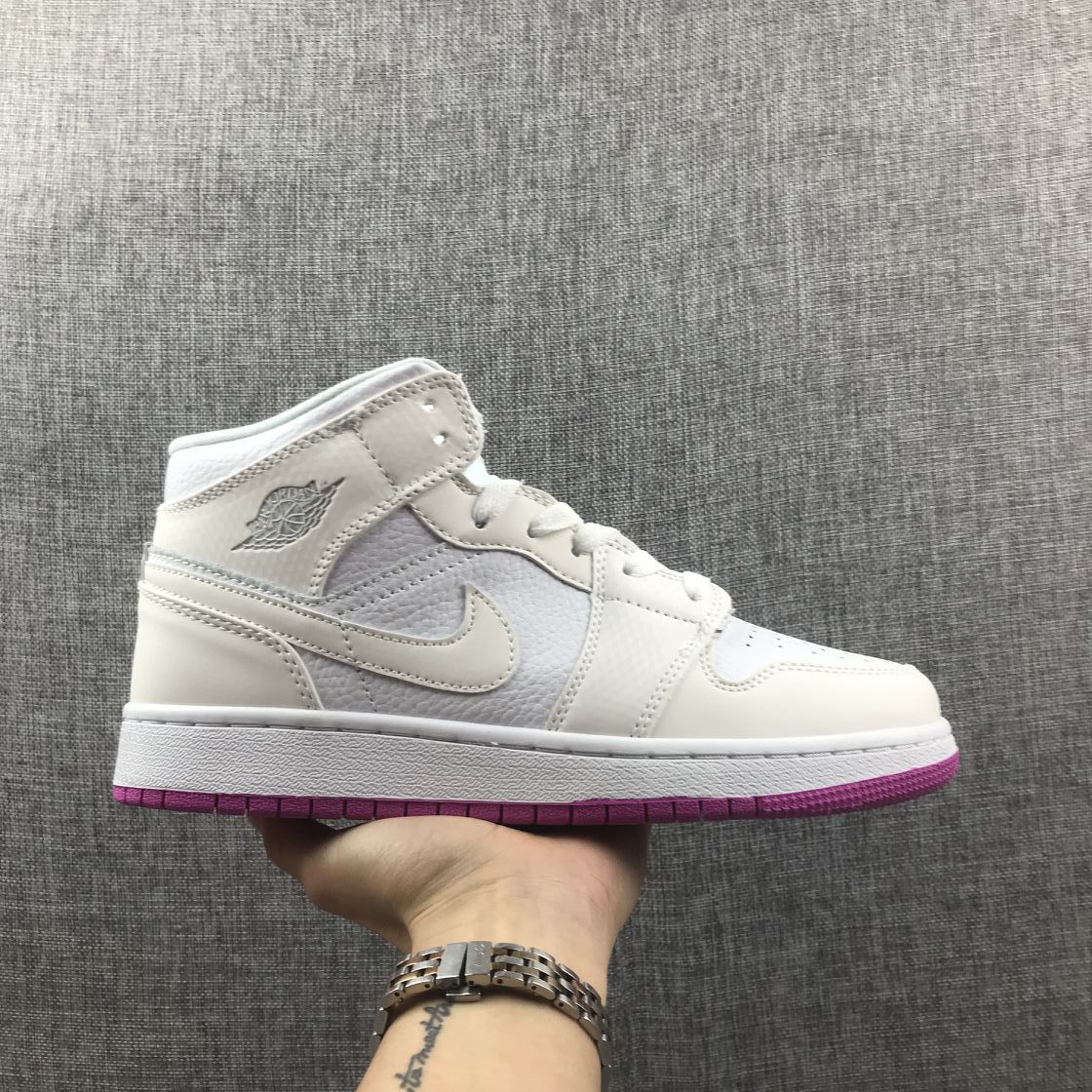 Jordan 1 Mid Grey White Fuchsia High-Top Sneakers