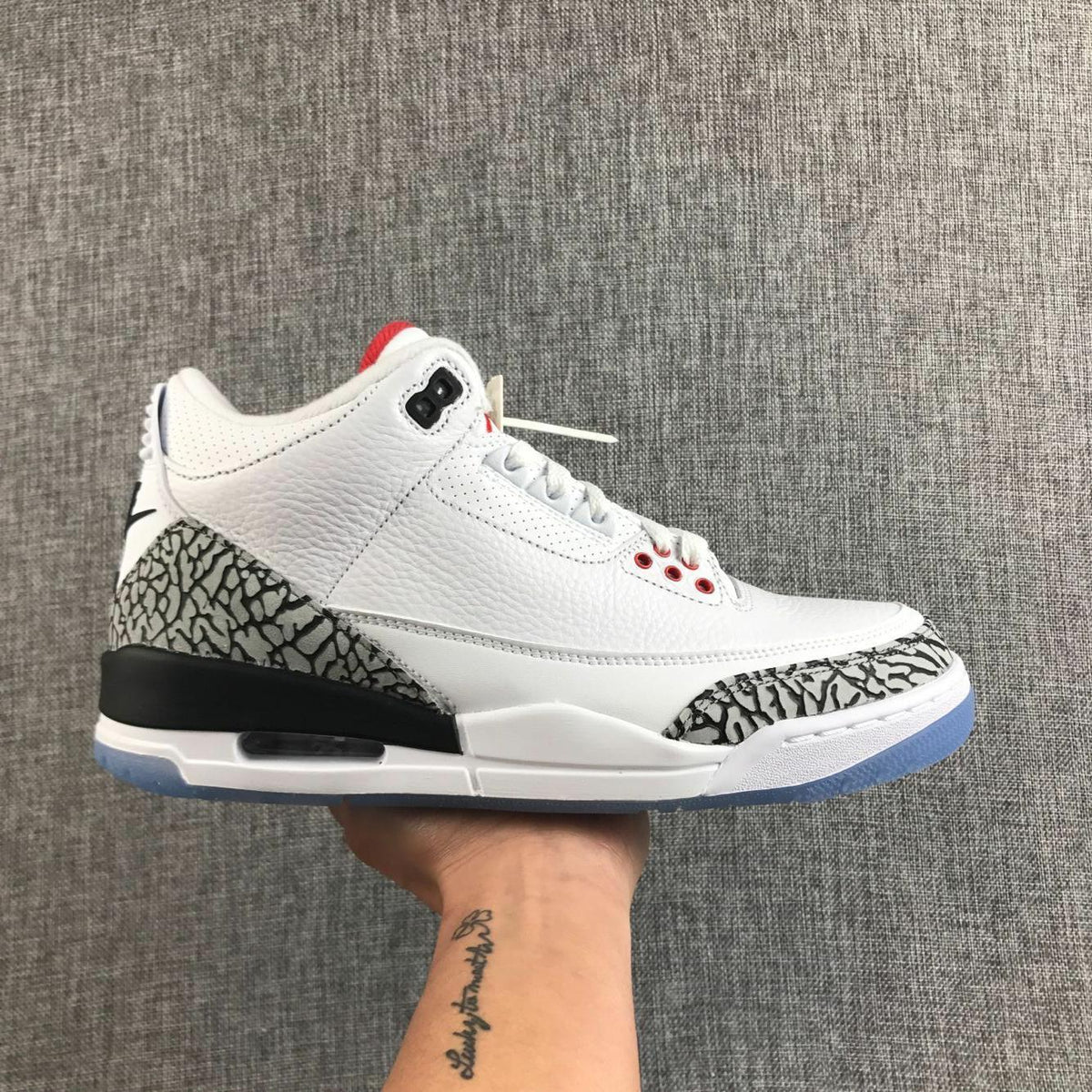 Jordan Air Jordan 3 White Cement Sneakers with Translucent Blue Sole