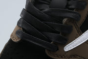 Jordan 1 Low Black and Brown Sneakers with White Swoosh