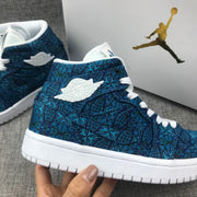 Air Jordan 1 Mid Blue Pattern Women's Sneakers AH7389-300
