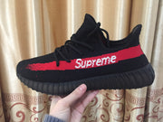 Yeezy 350 V2 Black and Red Knit Sneakers