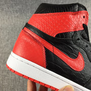 Air Jordan 1 High Black Red Scale-Textured Sneakers
