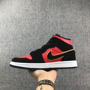 Air Jordan 1 Mid Black, Red and Volt Sneakers