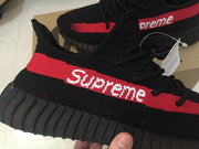 Yeezy 350 V2 Black and Red Knit Sneakers