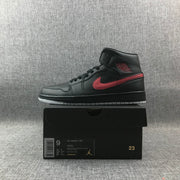 Air Jordan 1 Mid Black and Red Sneakers 554724-045