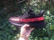 Yeezy Boost 350 V2 Black and Bright Coral Sneakers